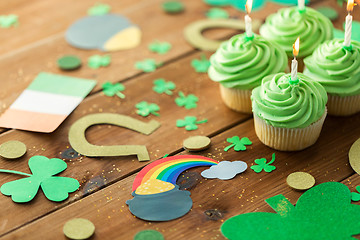 Image showing green cupcakes and st patricks day party props