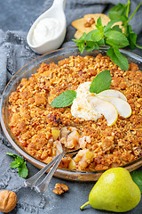 Image showing Summer pear pie with crumbs and walnuts.