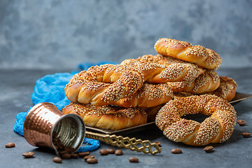 Image showing Turkish Simit Bagels with sesame seeds.