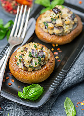 Image showing Homemade baked stuffed mushrooms.