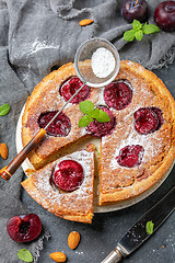 Image showing Homemade plum cake with almond frangipane.