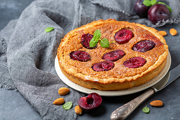 Image showing Plum pie with almond cream.