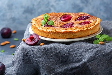 Image showing Plum and almond frangipani pie.