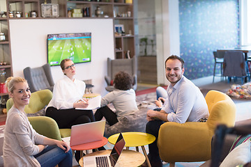 Image showing Startup Business Team At A Meeting at modern office building