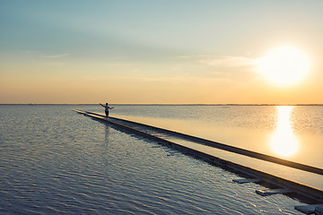 Image showing Beauty sunset on salty lake