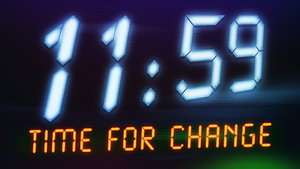 Image showing a digital clock with text time for change