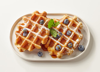 Image showing plate of belgian waffles dessert