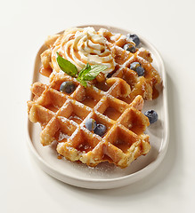 Image showing plate of belgian waffles dessert