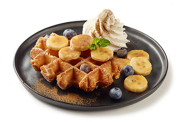 Image showing plate of belgian waffles dessert