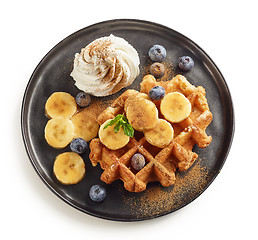 Image showing plate of belgian waffle dessert