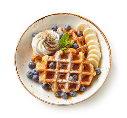 Image showing plate of belgian waffles dessert