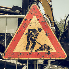 Image showing Vintage looking Road works sign