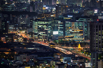 Image showing Seoul skyscrapers in the night, South Korea.