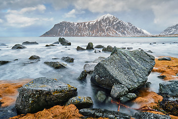 Image showing Rocky coast of fjord in Norway