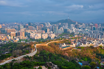 Image showing Seoul skyline on sunset, South Korea.