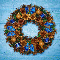 Image showing Christmas wreath top view