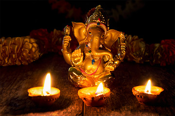 Image showing Ganesha with Diwali lights