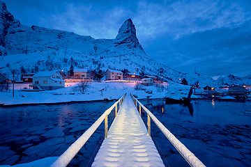 Image showing Reine village at night. Lofoten islands, Norway