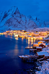 Image showing Reine village at night. Lofoten islands, Norway