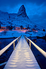 Image showing Reine village at night. Lofoten islands, Norway