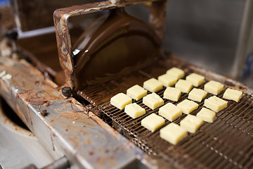 Image showing candies processing by chocolate coating machine