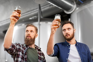 Image showing men drinking and testing craft beer at brewery