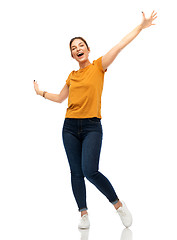 Image showing happy young woman or teenage girl having fun