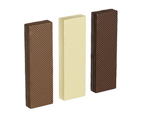 Image showing White, brown and dark chocolate wafers