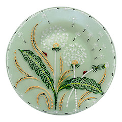 Image showing Decorative ceramic dish painted with hands. Art, handmade.