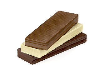 Image showing White, brown and dark chocolate wafers