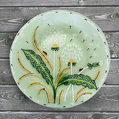 Image showing Decorative ceramic plate, hand painted dot pattern with acrylic 