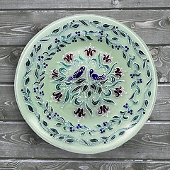 Image showing Decorative ceramic plate, hand painted dot pattern with acrylic 