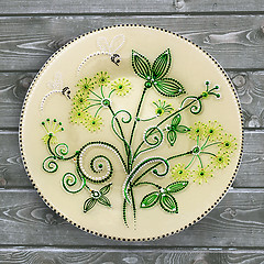 Image showing Decorative ceramic plate, hand painted dot pattern with acrylic 