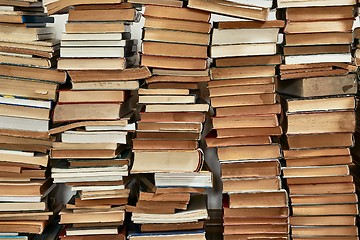 Image showing Wall of books piled up