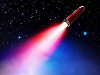 Image showing red rocket flies in space