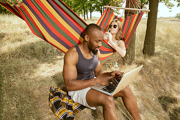 Image showing Young multiethnic international couple outdoors