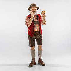 Image showing Portrait of Oktoberfest man, wearing the traditional Bavarian clothes