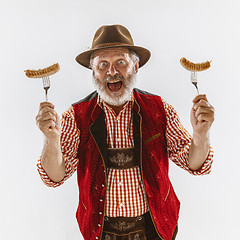 Image showing Portrait of Oktoberfest man, wearing the traditional Bavarian clothes