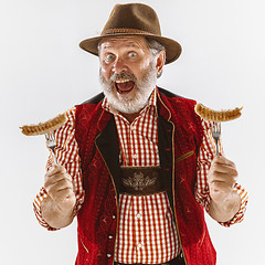 Image showing Portrait of Oktoberfest man, wearing the traditional Bavarian clothes