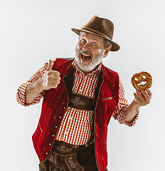 Image showing Portrait of Oktoberfest man, wearing the traditional Bavarian clothes