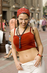 Image showing happy woman in red