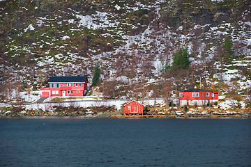 Image showing Rd rorbu houses in Norway in winter