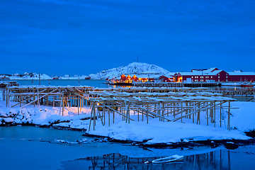 Image showing Reine village at night. Lofoten islands, Norway