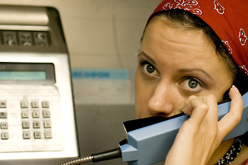 Image showing girl having a call on a telephone