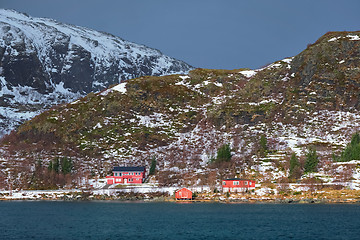 Image showing Rd rorbu houses in Norway in winter