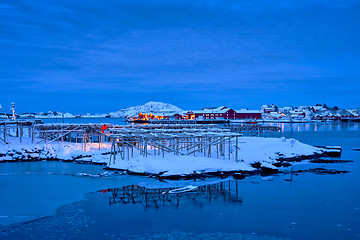 Image showing Reine village at night. Lofoten islands, Norway