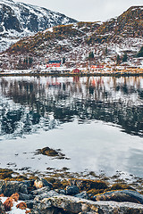 Image showing Rd rorbu houses in Norway in winter