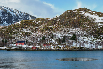 Image showing Rd rorbu houses in Norway in winter