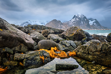 Image showing Rocky coast of fjord in Norway