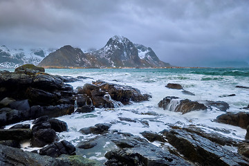 Image showing Rocky coast of fjord in Norway